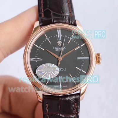 Swiss Replica Rolex Cellini Rose Gold Watch Grey Dial 39mm